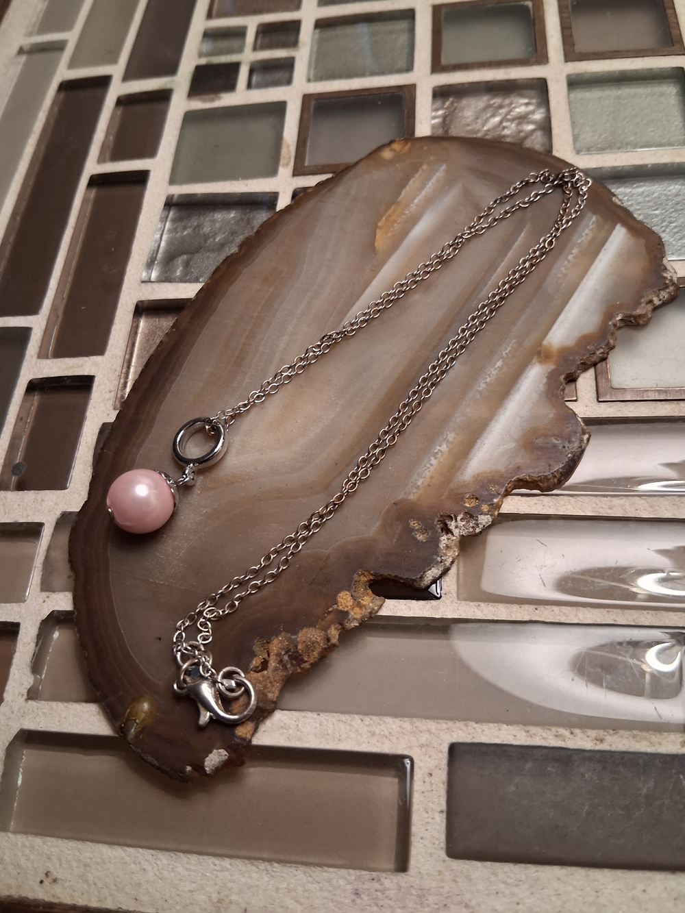 Sterling Chain Necklace with Pink Pearl Drop